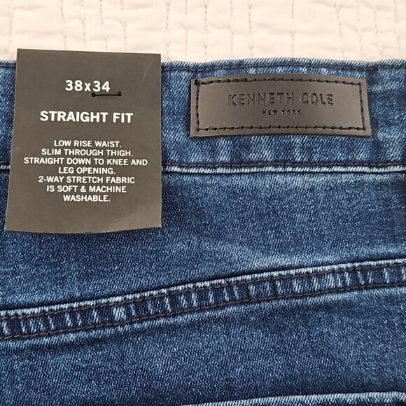 NEW Kenneth Cole Jeans Men's 38x34 Straight Fit 2 Way Stretch Med Blue Denim NWT - Picture 14 of 16